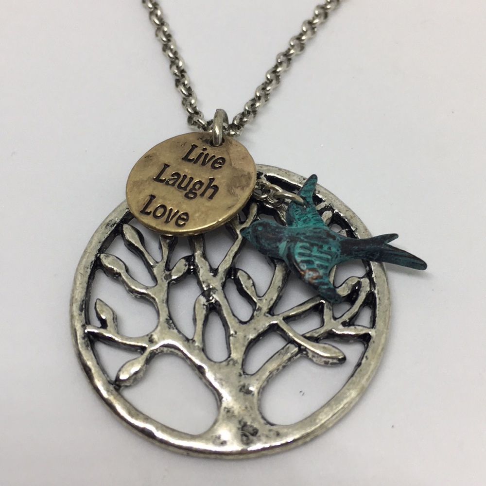 Live Laugh Love Inspiration Charm Bird Tree Necklace Chain Pendant Luck🍀Gift